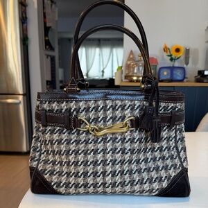 Coach Houndstooth Satchel with Gold Hardware